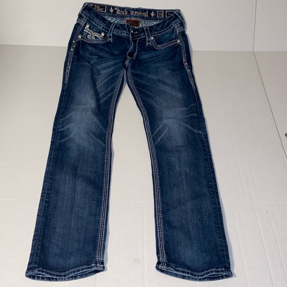 Rock Revival Easy Ankle Skinny Iselin Size 25 Embellished Denim Blue Jeans